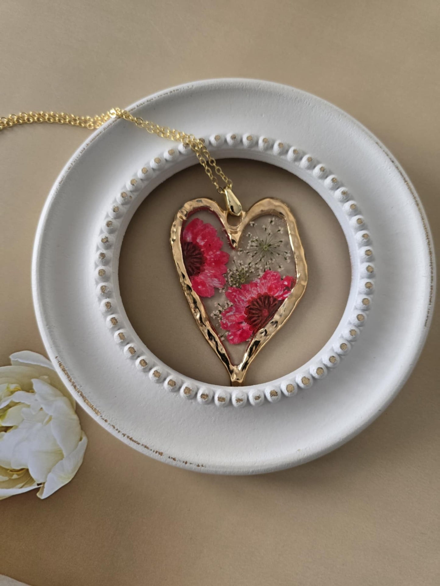 Pendentif grand cœur  floral