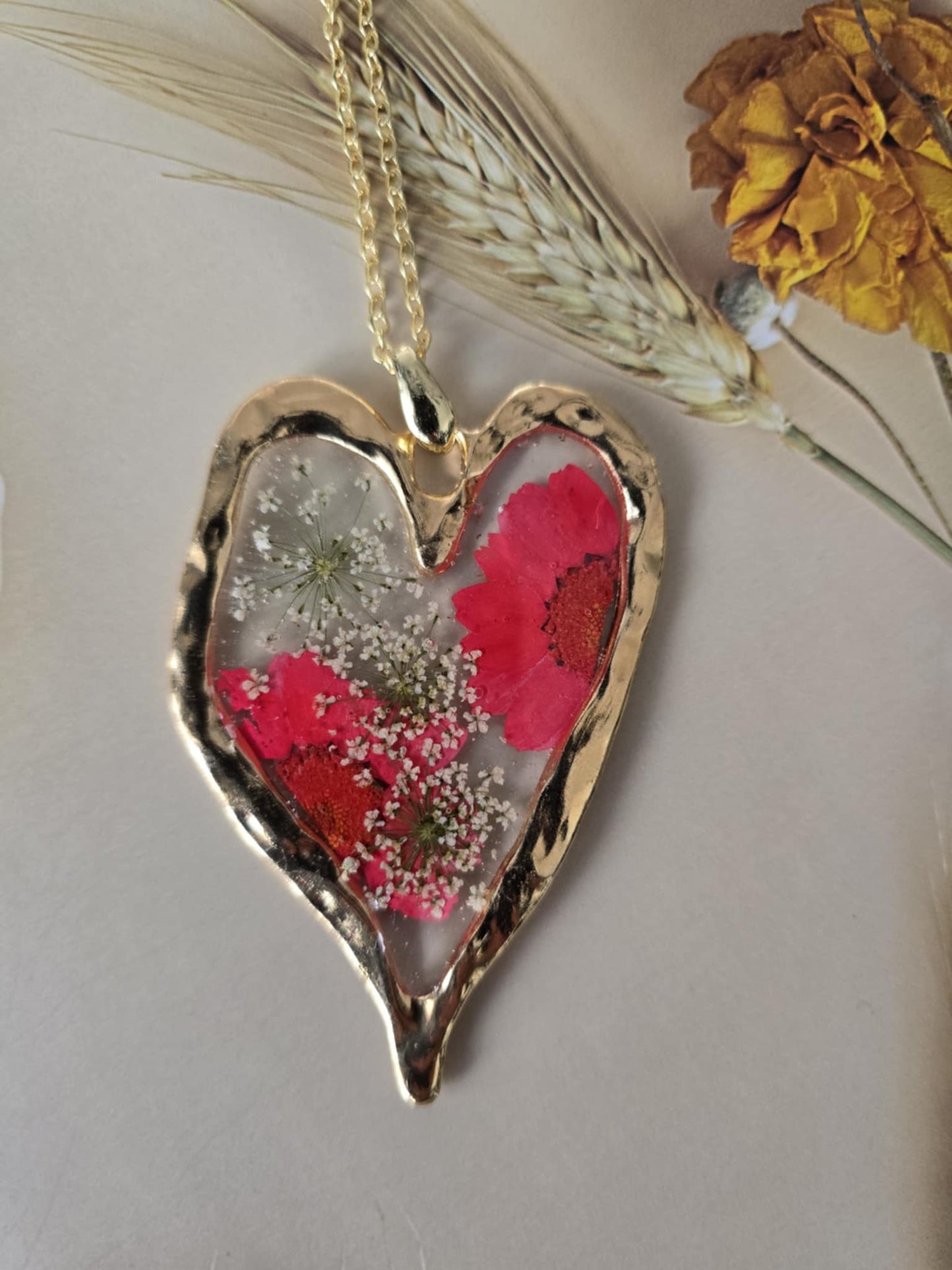 Pendentif grand cœur  floral