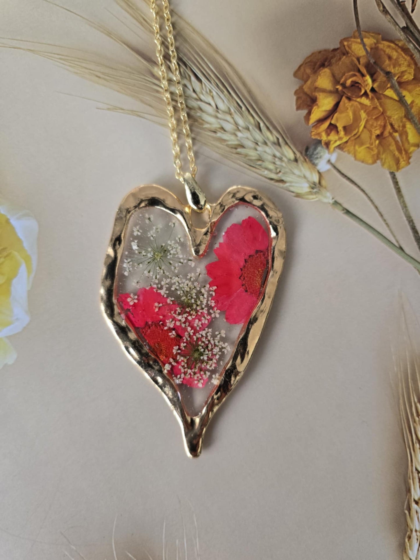 Pendentif grand cœur  floral