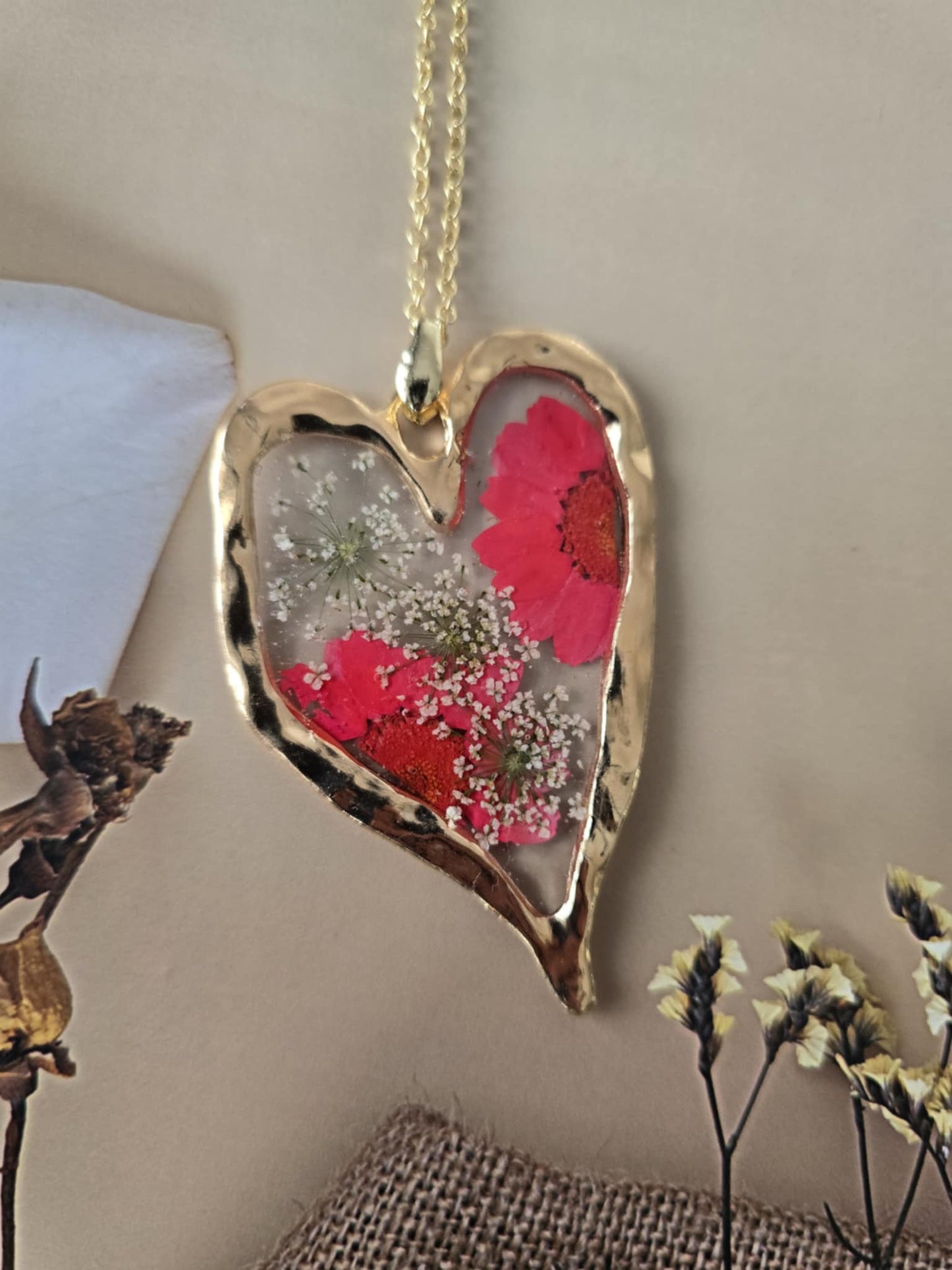 Pendentif grand cœur  floral