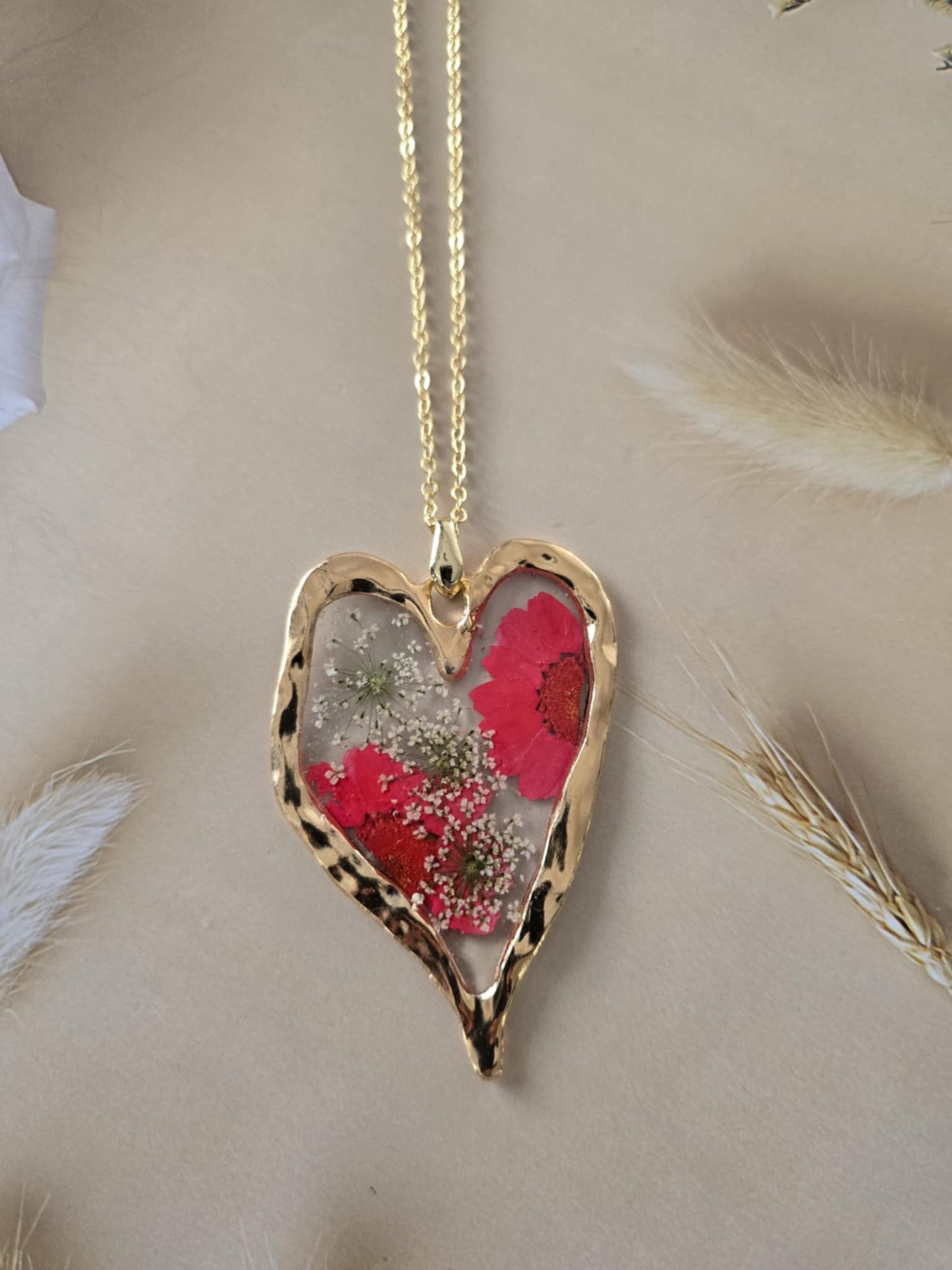 Pendentif grand cœur  floral