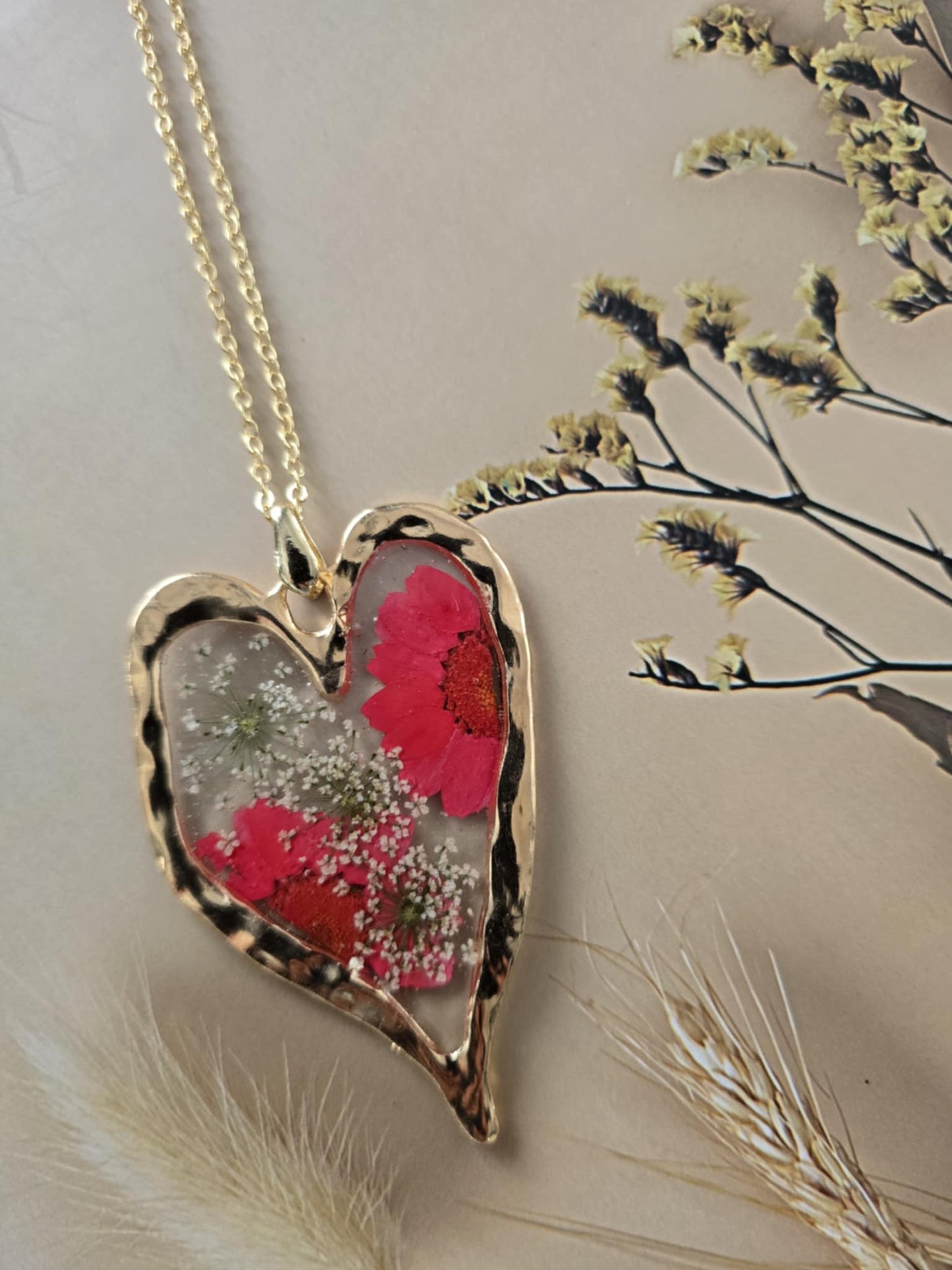 Pendentif grand cœur  floral