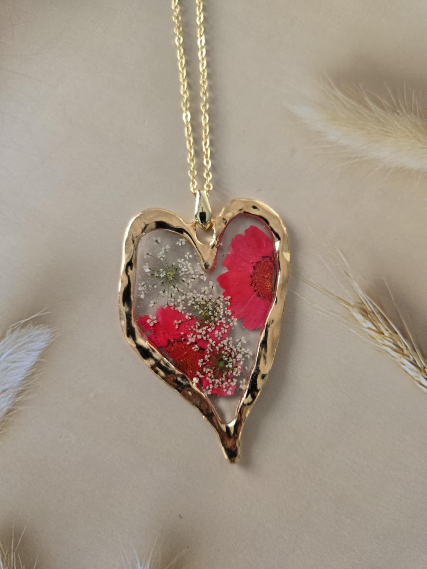 Pendentif grand cœur  floral
