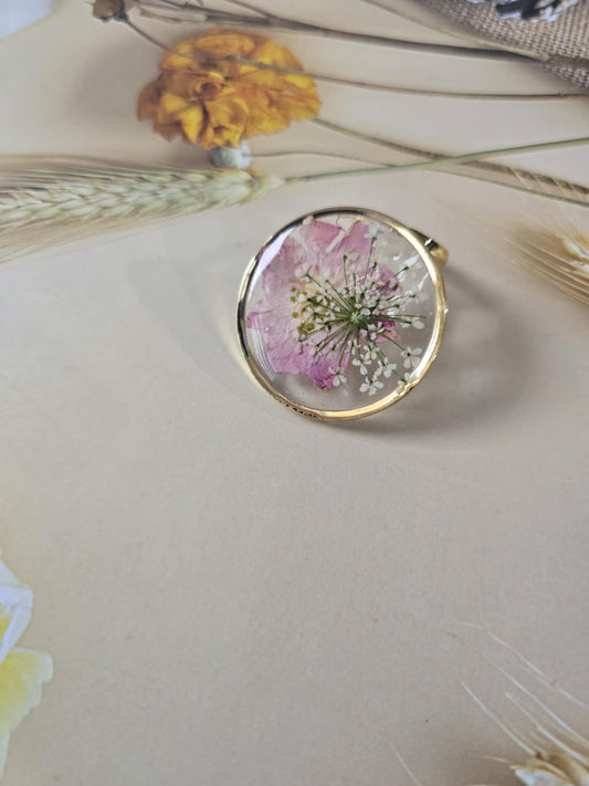 bague ajustable florale délicate rose