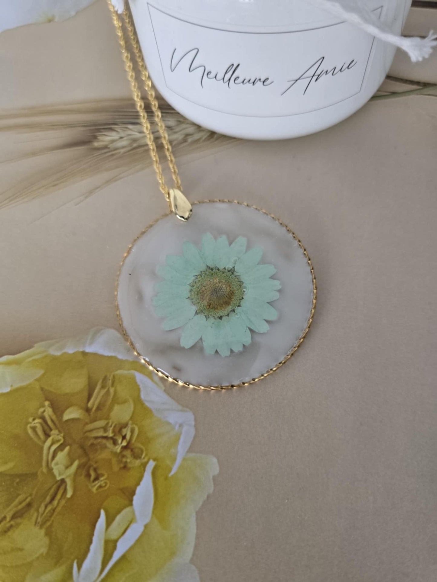 Pendentif Marguerite turquoise