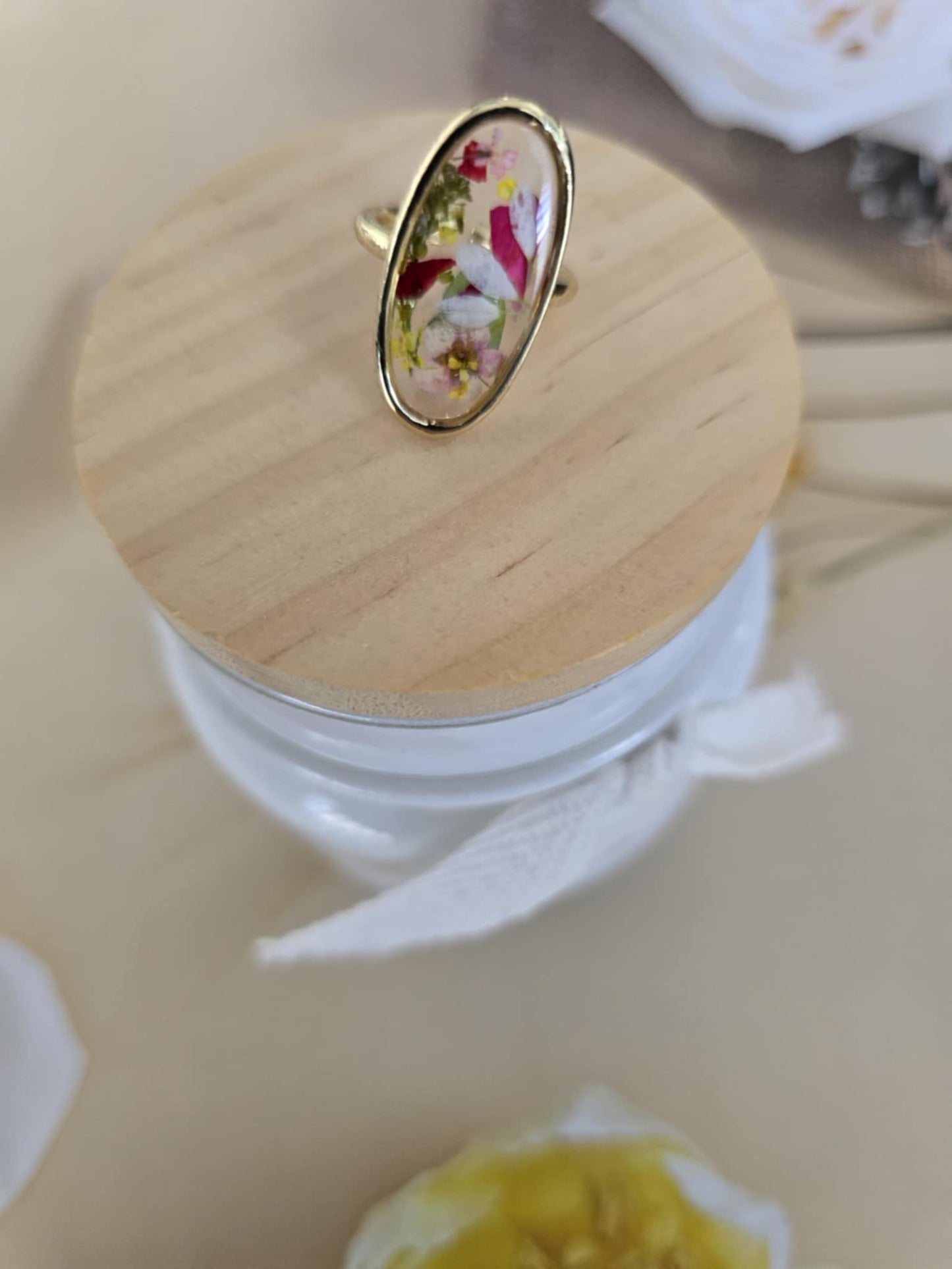 Bague ajustable florale vivante