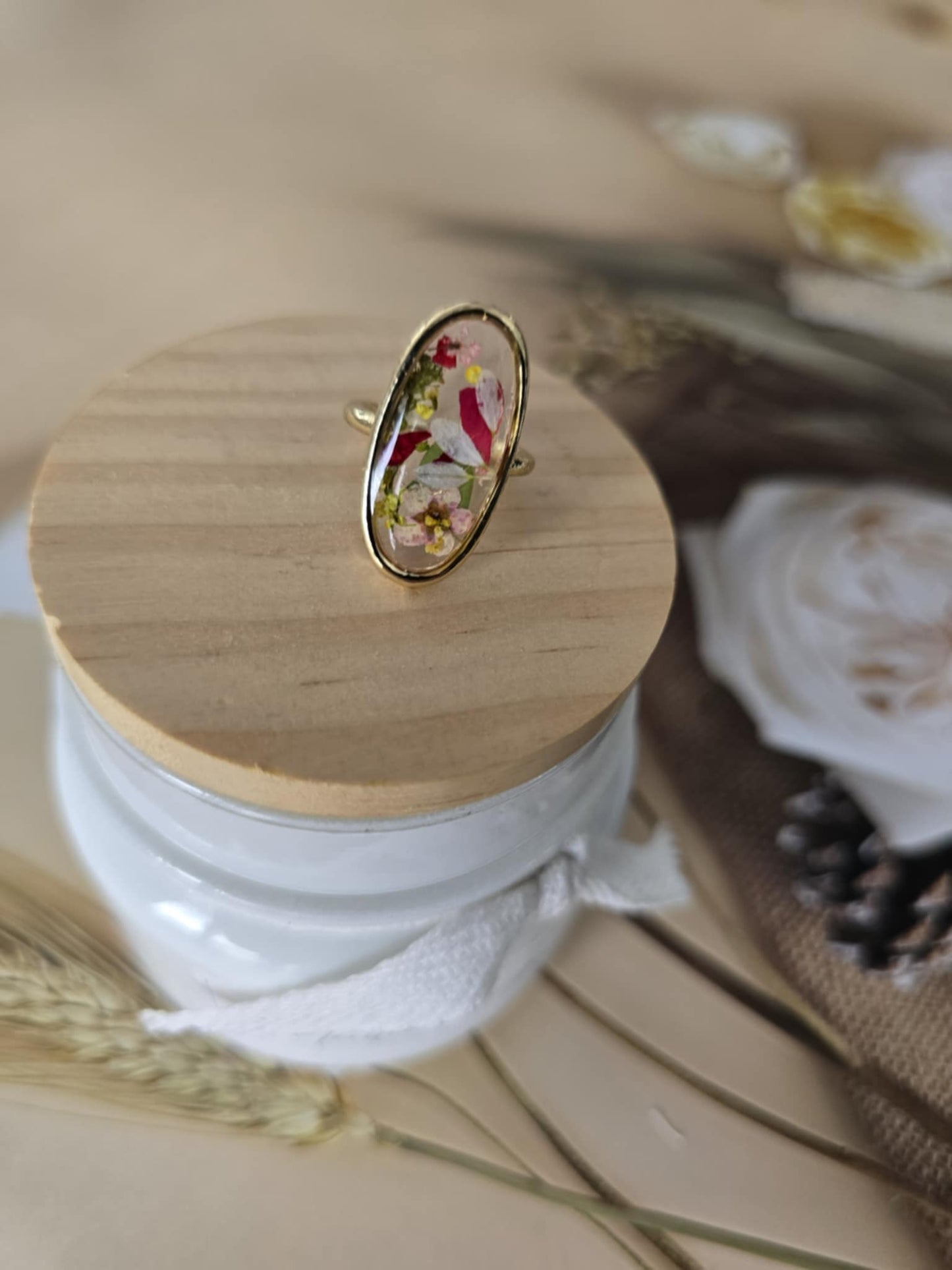 Bague ajustable florale vivante
