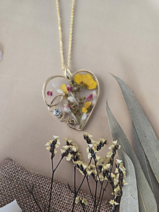 Pendentif love floral jaune