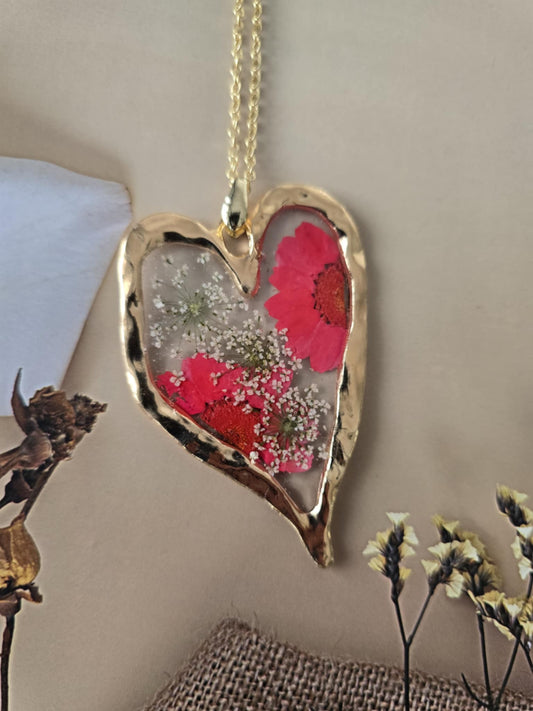 Pendentif grand cœur  floral