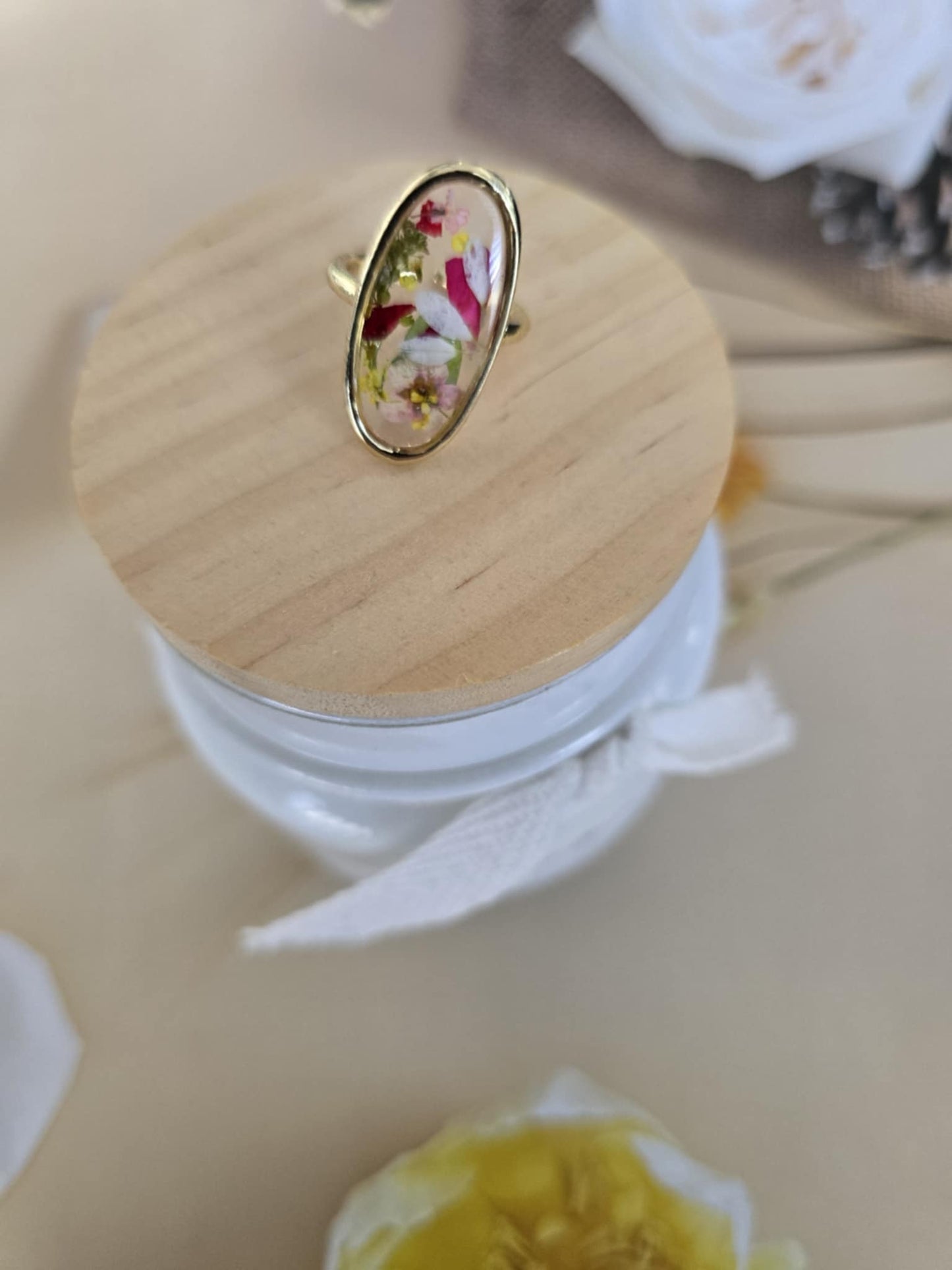 Bague ajustable florale vivante