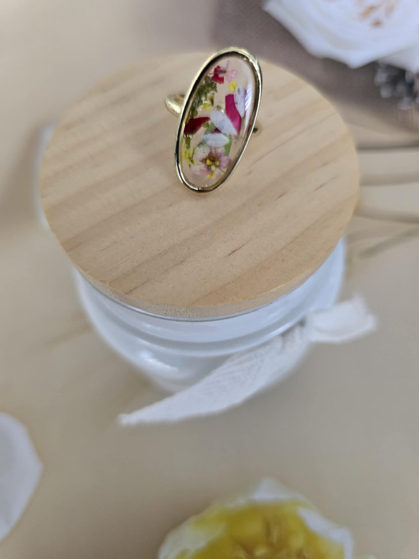 Bague ajustable florale vivante