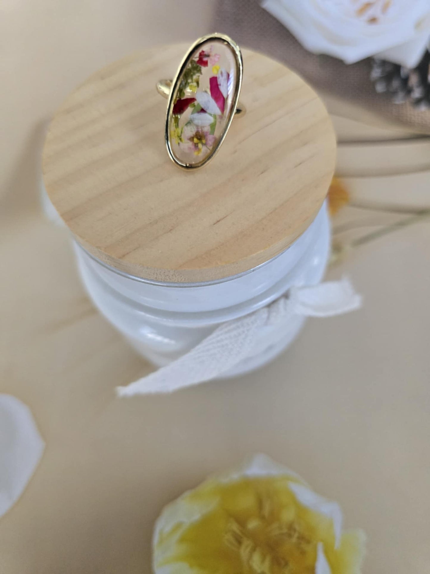 Bague ajustable florale vivante