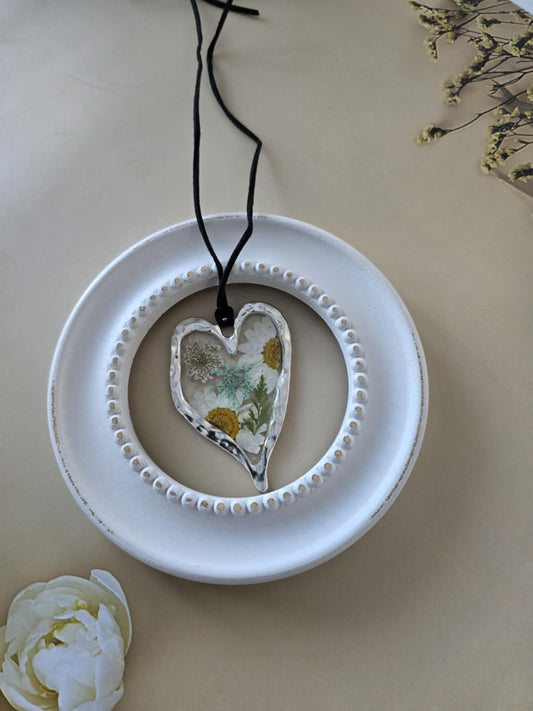 pendentif argenté floral fraiche
