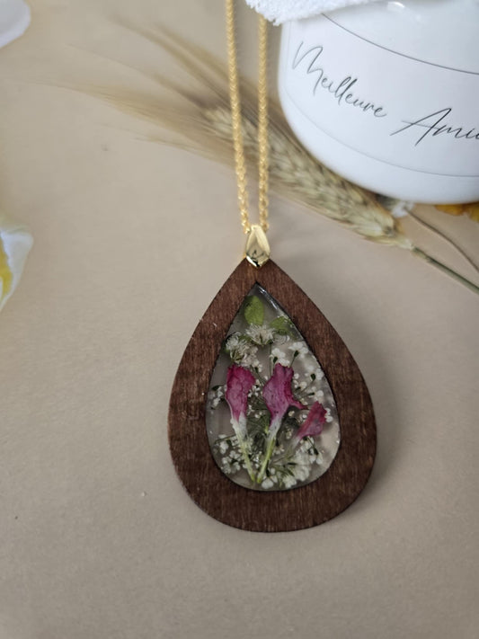 Pendentif floral romance boisé