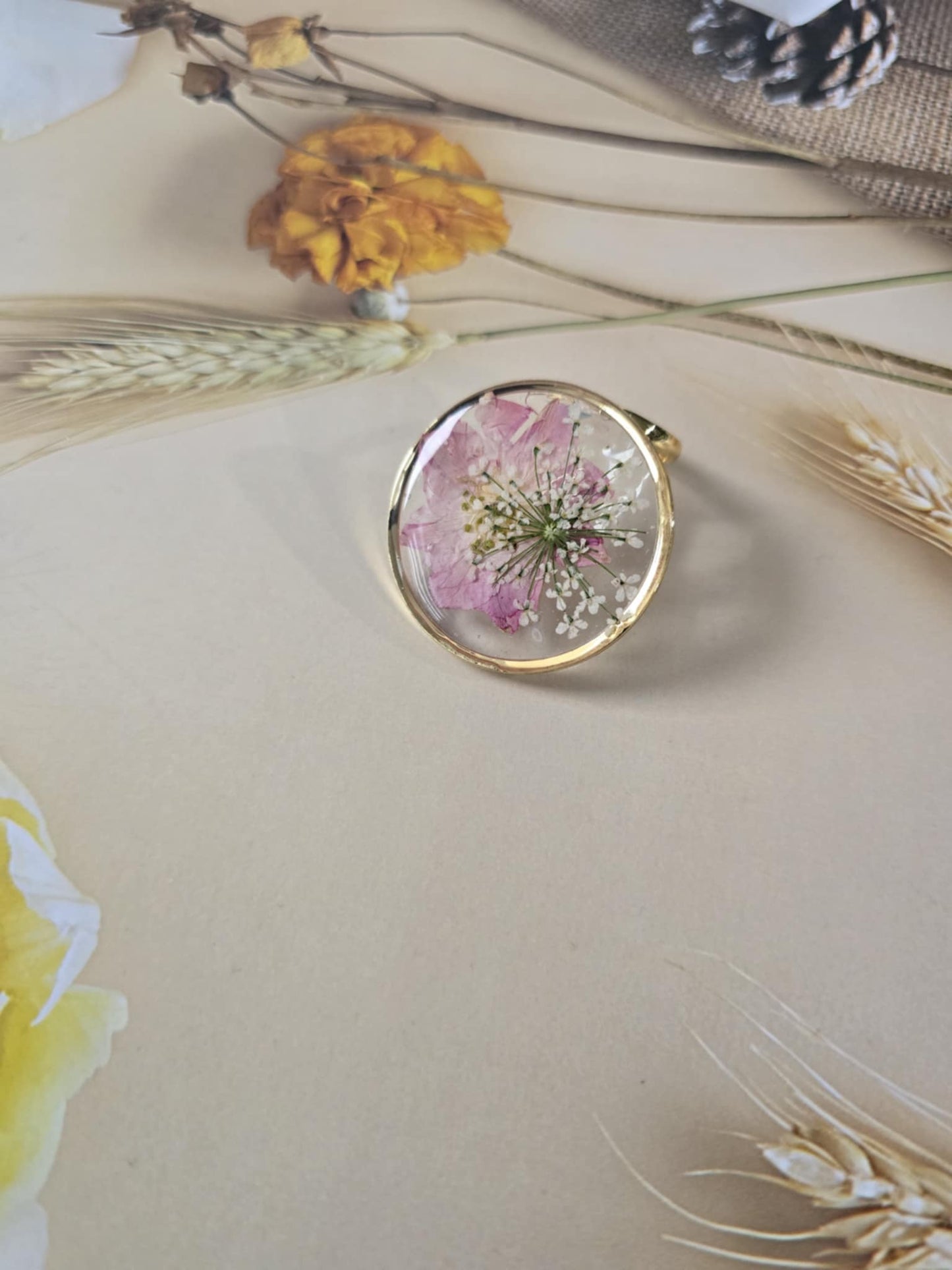 bague ajustable florale délicate rose