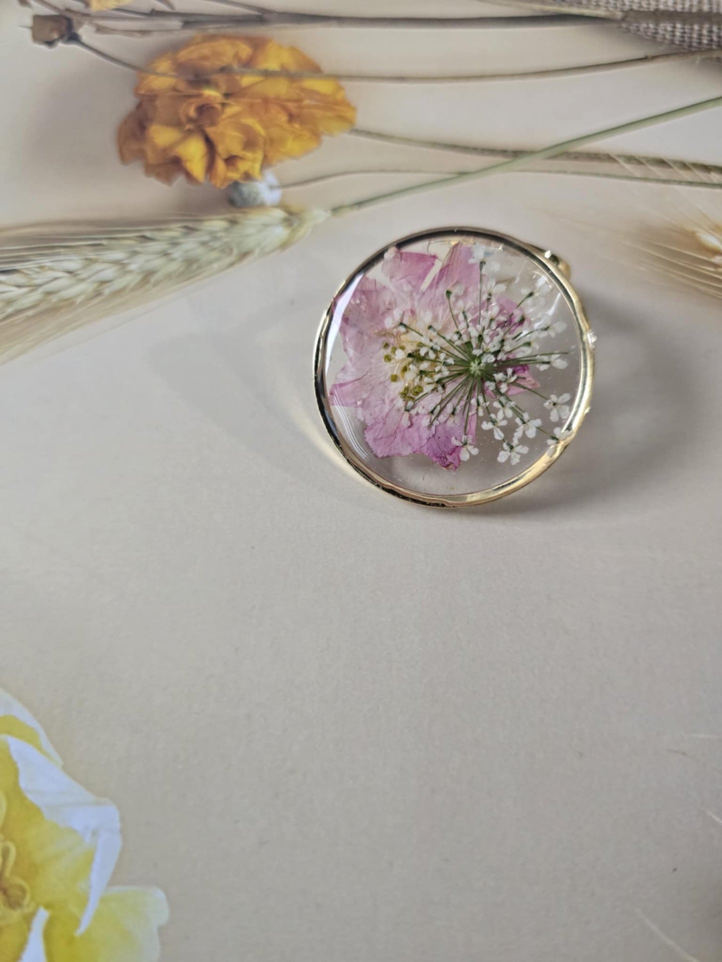 bague ajustable florale délicate rose