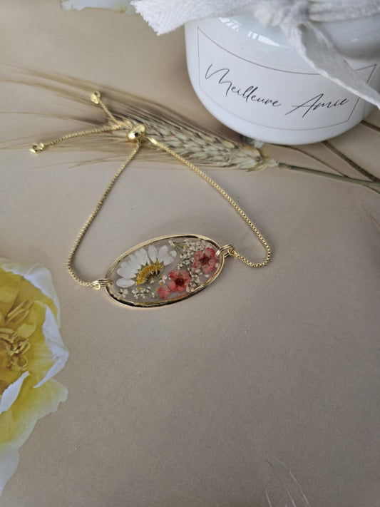 Bracelet ajustable ovale floral éternel