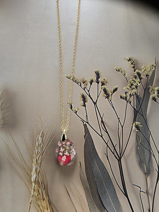 Pendentif floral goutte rose